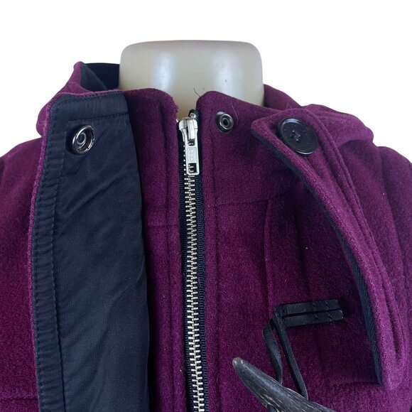 Women’s Magenta Plaid Wool Toggle Coat Hooded Classic Winter Size 8 - Picture 6 of 14